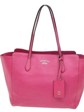 GUCCI Logo Swing Luggage Tag Shoulder Tote Bag Leather Pink GHW Italy 62ZA289